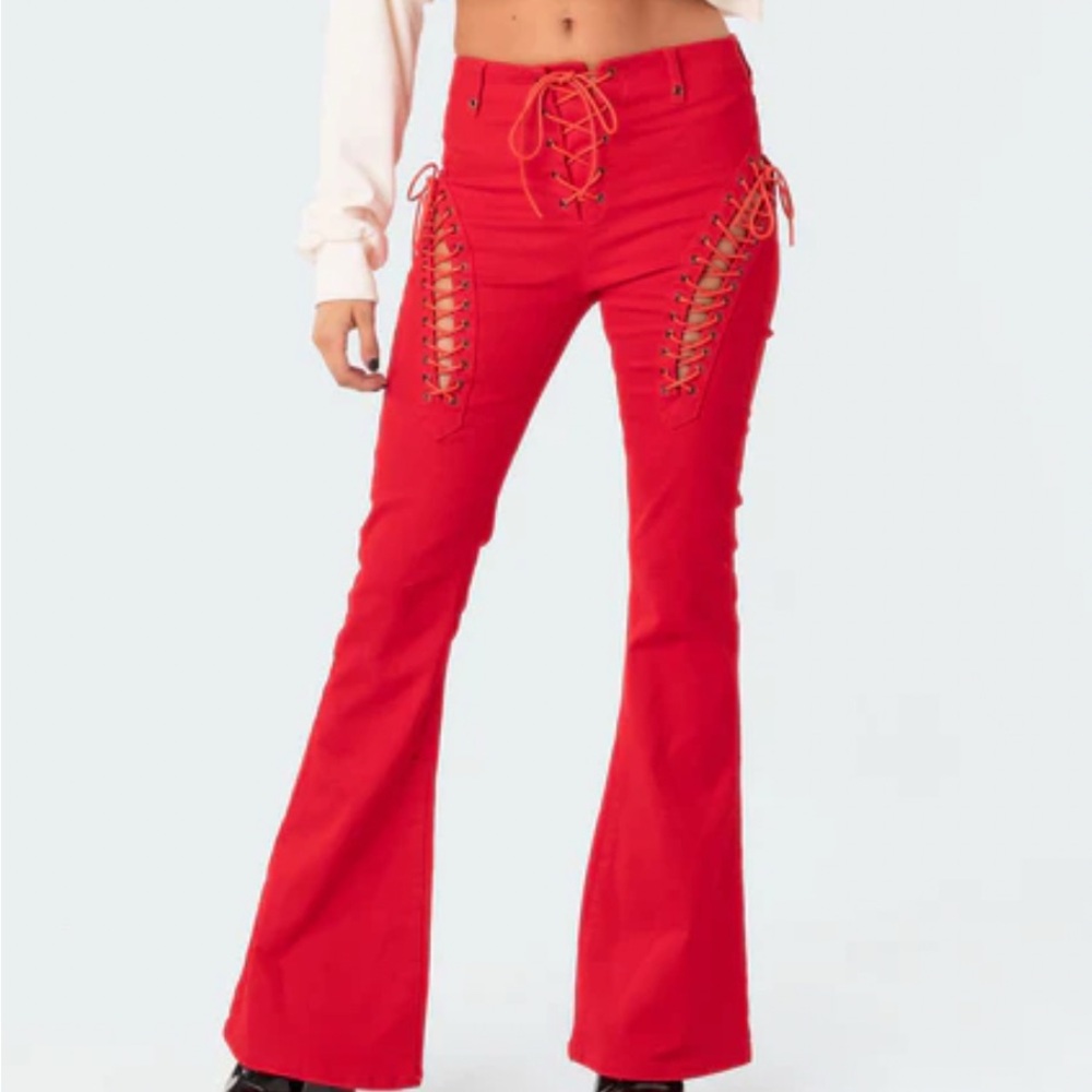Edikted Scarlet Lace-Up Flare Trousers